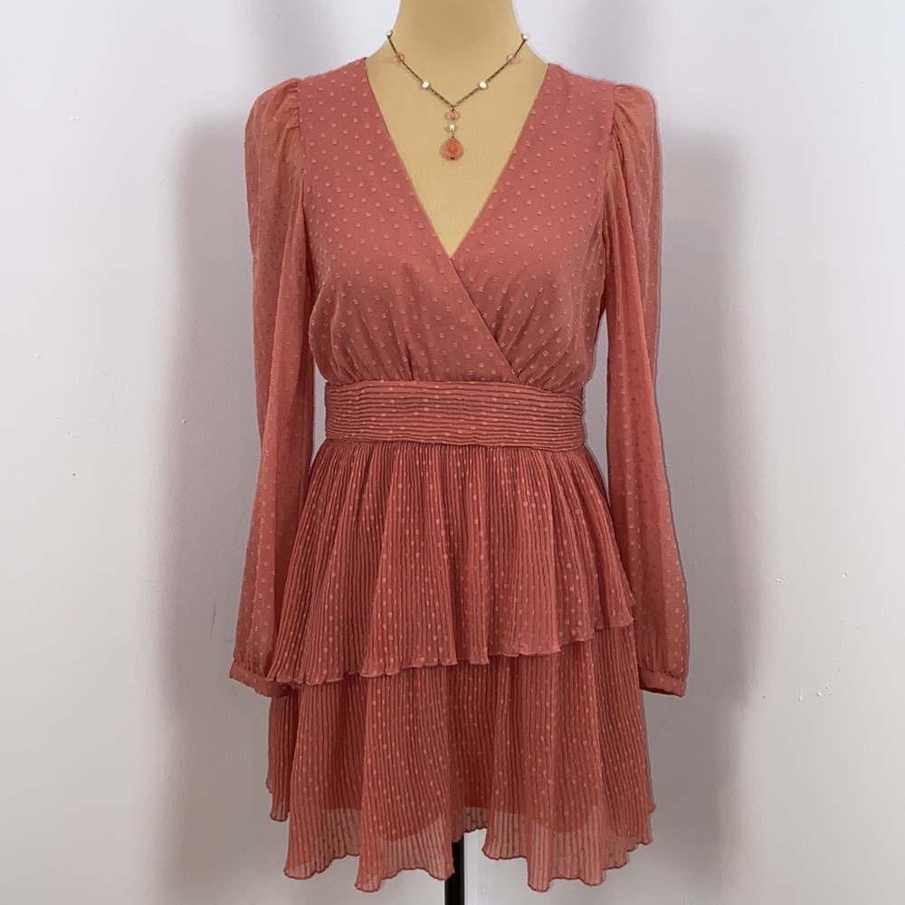 ZARA Pink Swiss Dot Ruffle Mini Dress Size S